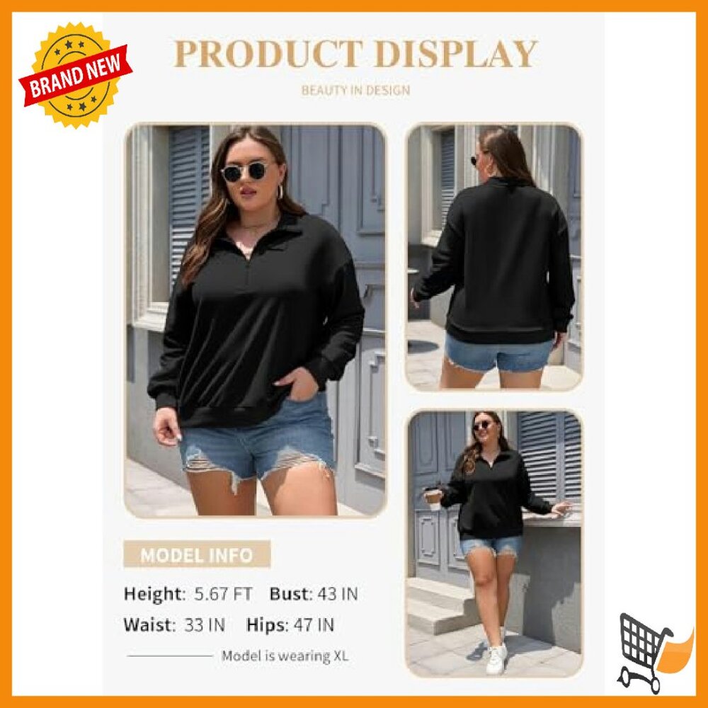 Plus Size Half Zip Pullover Sweatshirt Women's Th… - image 4